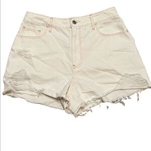 Hollister Ultra High Rise Ripped White Vintage Denim Mom Shorts